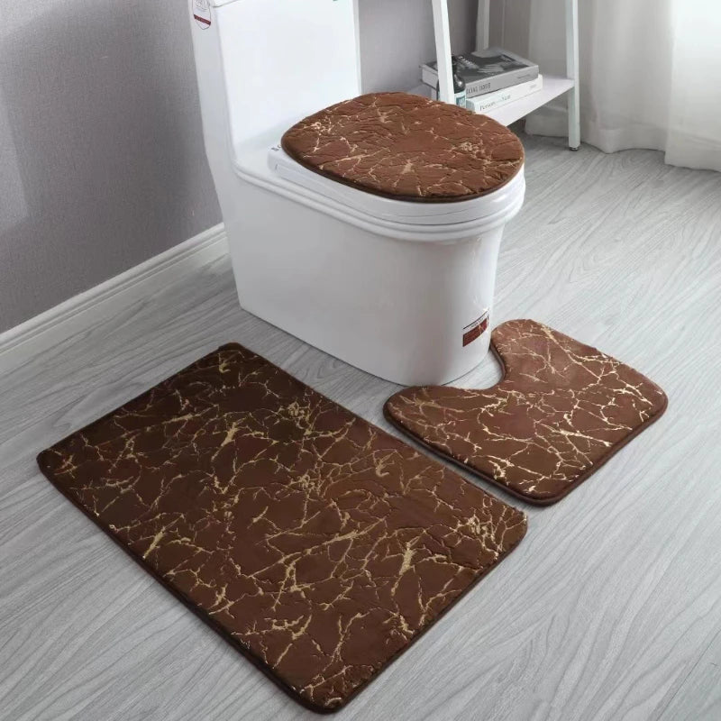 Toilet Seat Cover 3Pcs Set Bath Mat Shower Room Floor Rug Home Bathroom Anti-Slip Absorbent Doormat Bathtub Decor Carpet