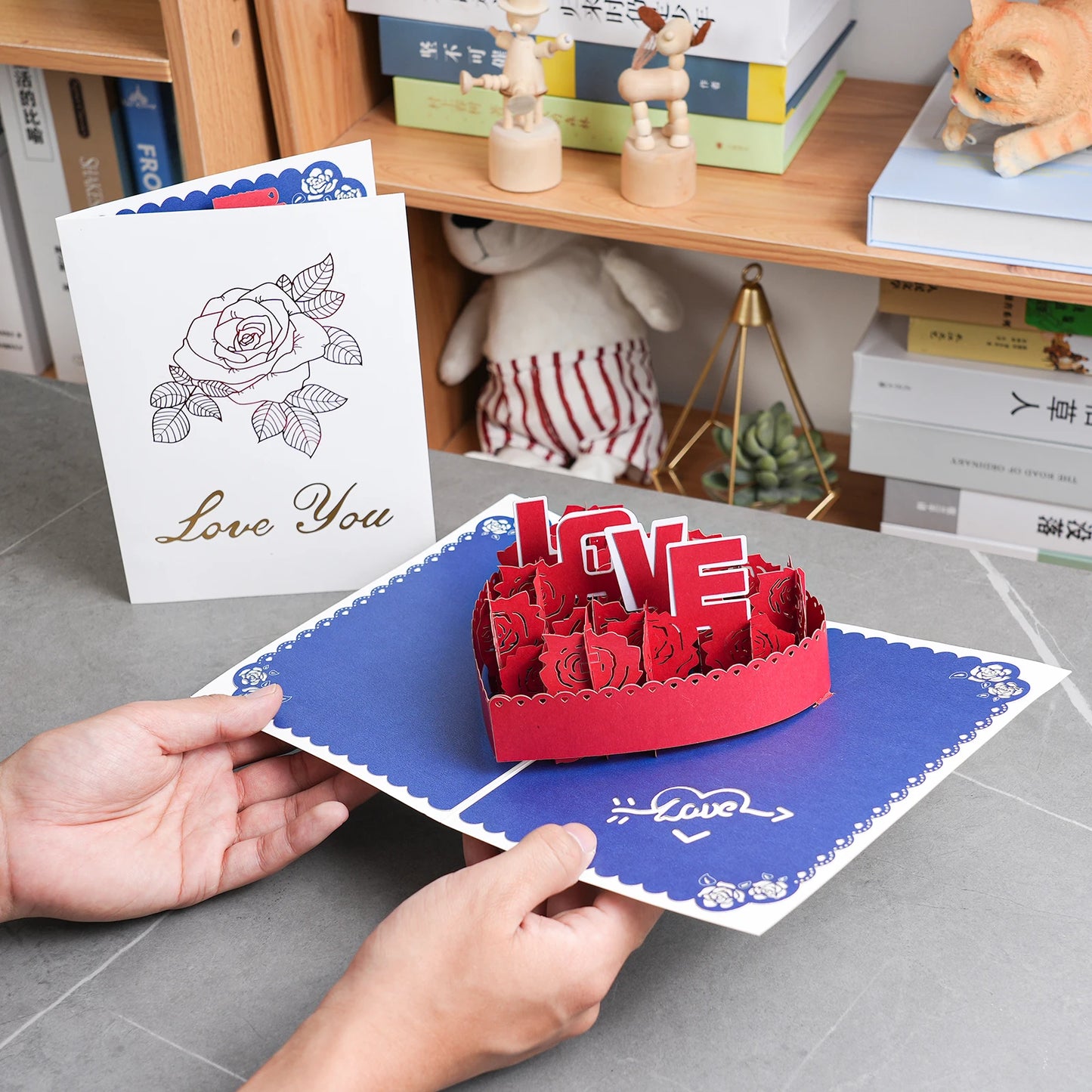 Valentine's Day Gift 3D Pop Up Card Anniversary Wedding Birthday for Wife Husband Greeting Cards with Envelope and Note Card