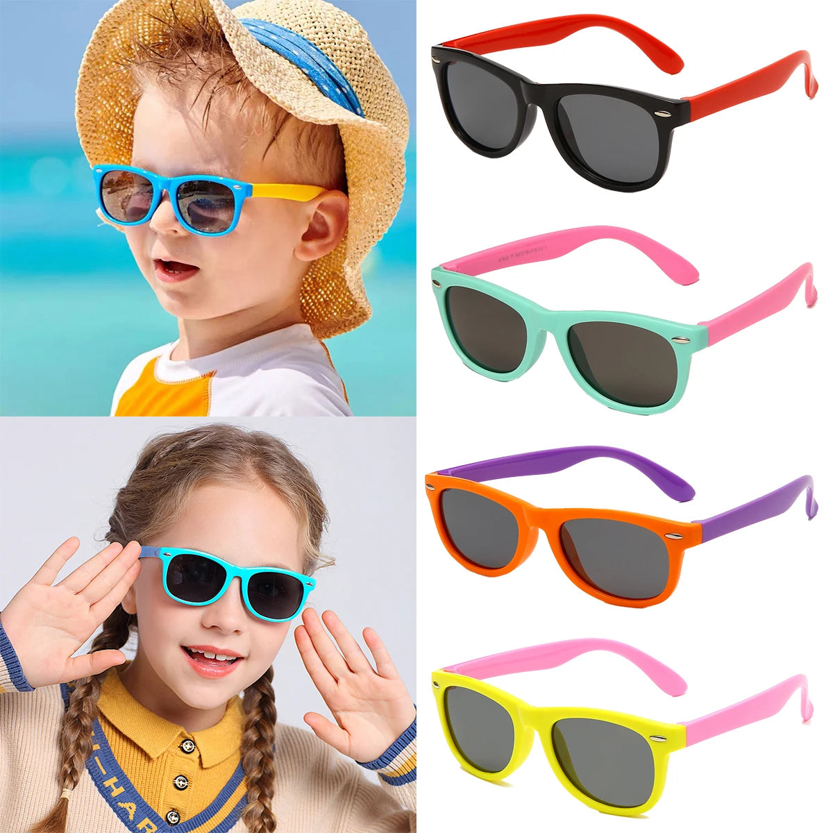 2024 Fashion Brand Children's Color Sunglasses Anti UV Baby Sunshade Anti Blue Light Glasses Girl and Boy Sunglasses UV400