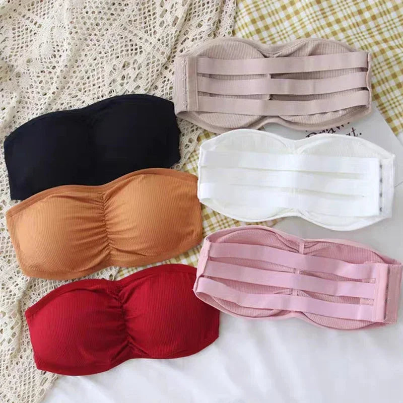 Women's Strapless Bra with Removable Pads Sexy Underwear Tube Top Girls Invisible One-piece Backless Lingerie Cropped Tanks