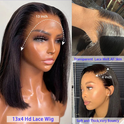 Vietname Super Double Drawn Bone Straight 13x4 Frontal Bob Wig with 100% Human Hair Chocolate Brown 180% Density For Black Women