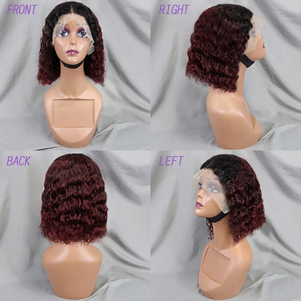 13x4 Lace Front Wigs 200% Density Bob Water Wave Wig 4/27 Human Hair Curly Human Hair with Baby Hair Wigs for Women 10-16 Inches