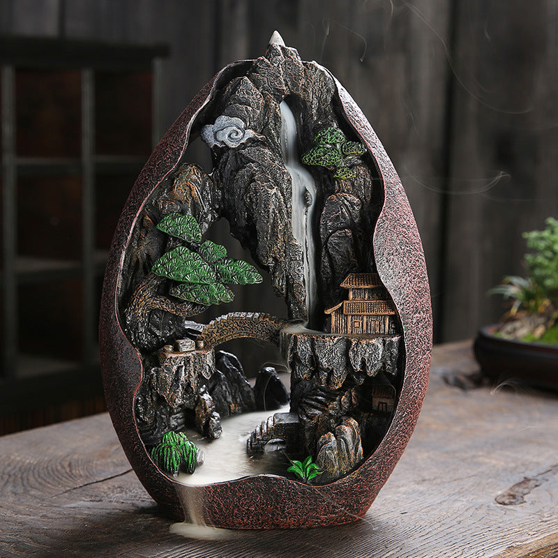 1pc, Smoke Waterfall Backflow Incense Burner Creative Home Decor Incense Holder Portable Resin Censer Mountain River Handicraft