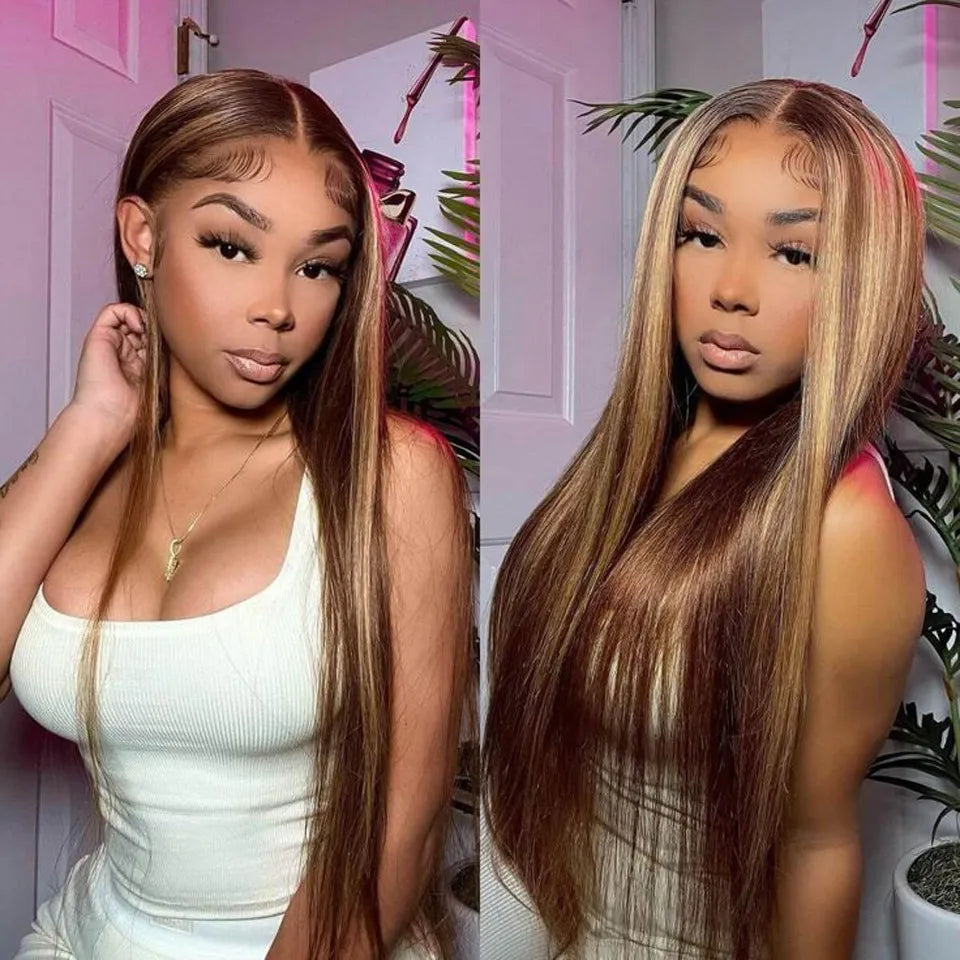 13x4/13X6 Ombre Highlight Wig HD Transparent Lace Front Wigs Straight Honey Blonde Colored Lace Frontal Wig 4X4 Lace Closure Wig