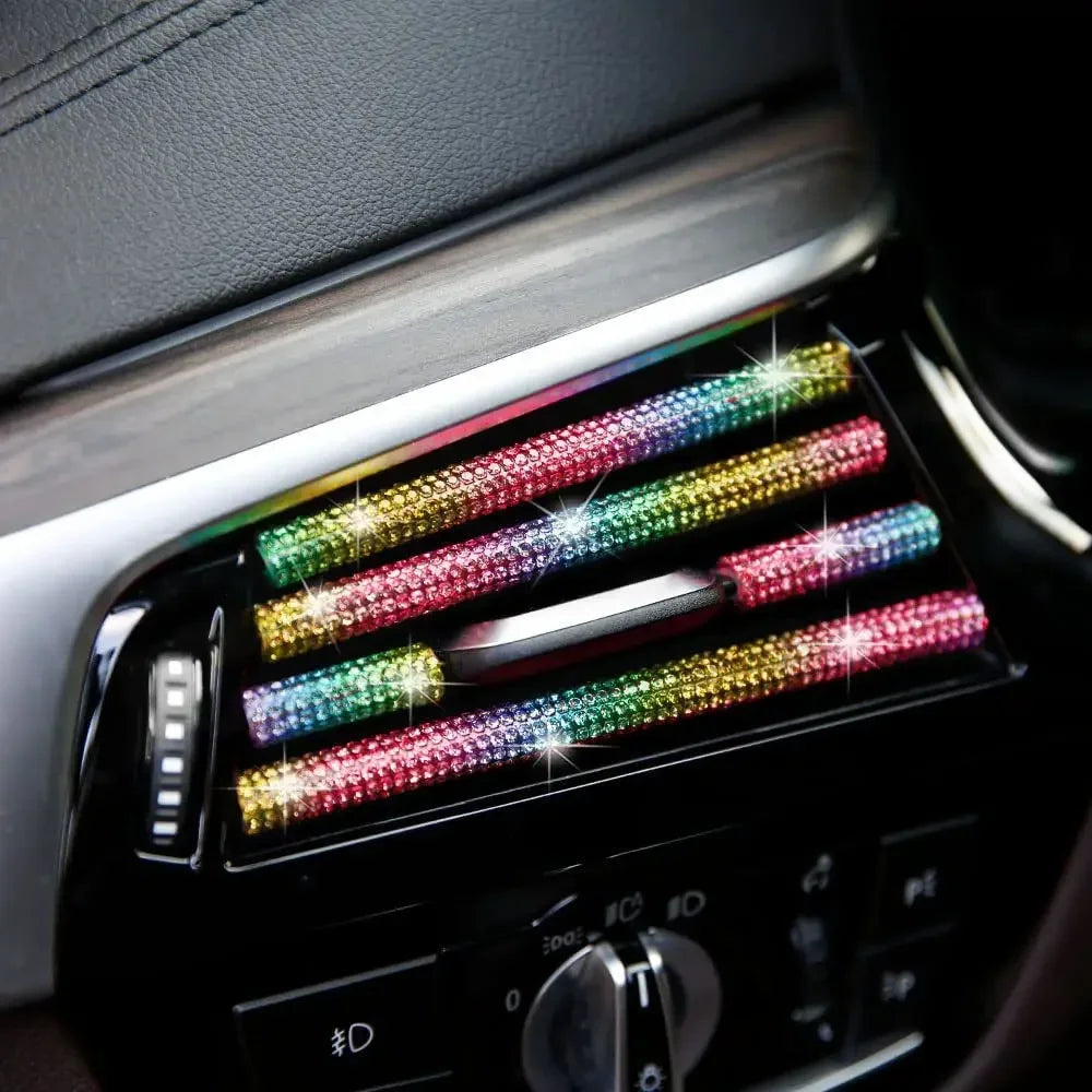 10Pcs Diamond Car Air Conditioner Outlet Strip Drill U Shape Rhinestone Clip Decoration Shiny Crystal Trim Strip Car Accessories