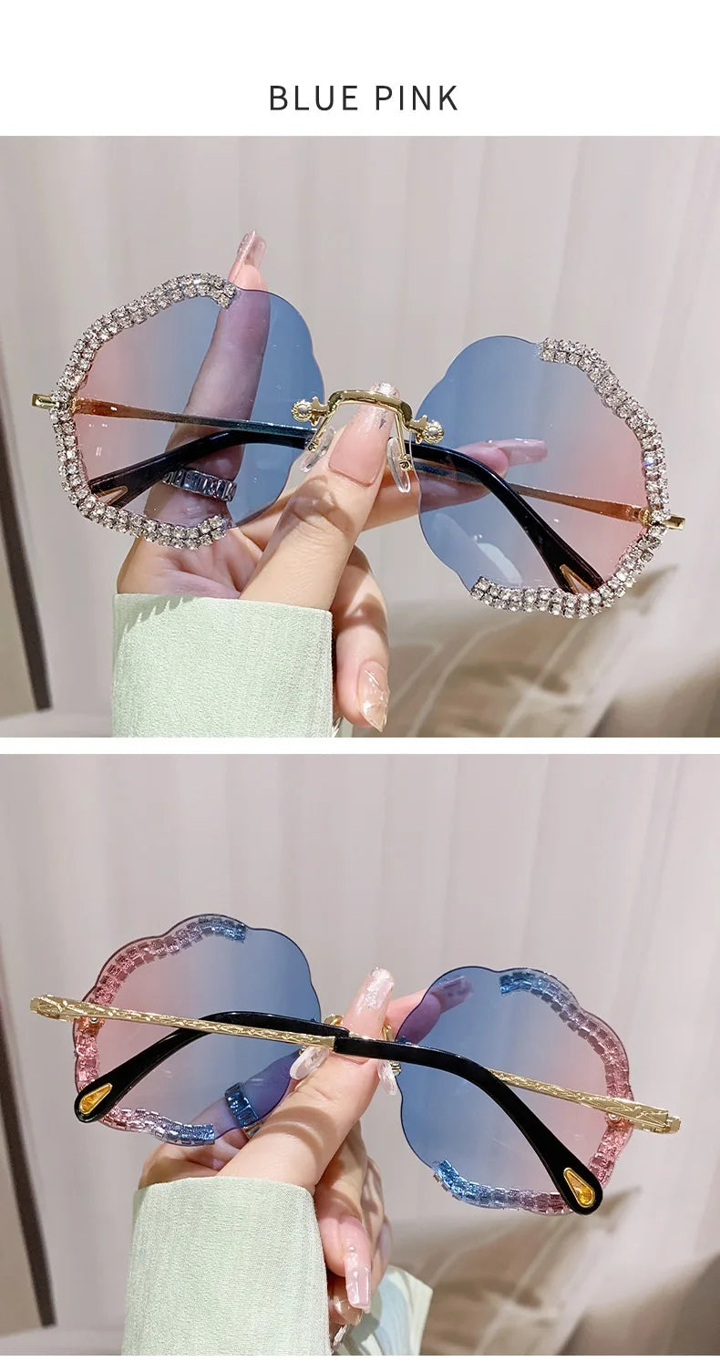 2024 New Metal Frame Flower Designer Women Trendy Fashion Cutting Lens Ladies Street Photography Woman's Shades Sunglasses