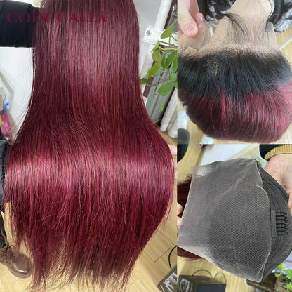 1B 99J 13x4 Lace Front Wig Straight Burgundy Frontal Human Hair Wig Brazilian Remy Pre Plucked Ombre Wine Red 180% On Sale