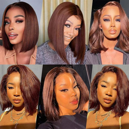 Vietname Super Double Drawn Bone Straight 13x4 Frontal Bob Wig with 100% Human Hair Chocolate Brown 180% Density For Black Women