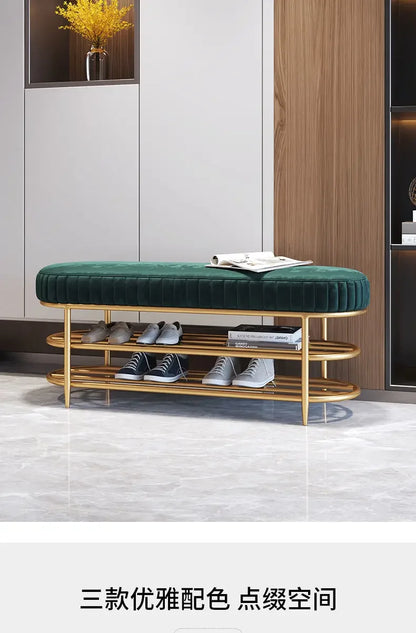 Shoes Rack with Soft Velvet Seat Cushion Shoe Bench Storage Entrance Living Room Furniture Space Saving