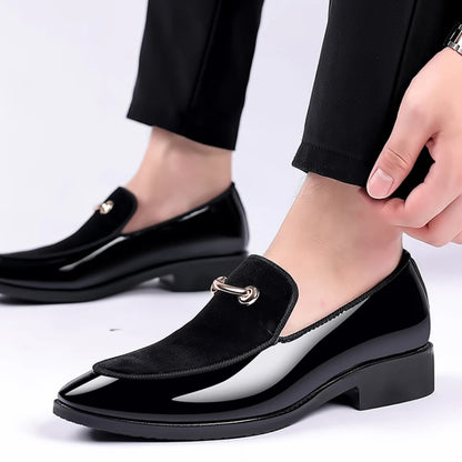 Men's Party Shoes Black Luxury Mens Formal Leather Shoes Slip on Patent Leather Business Casual Shoes Loafers Large Size Zapatos