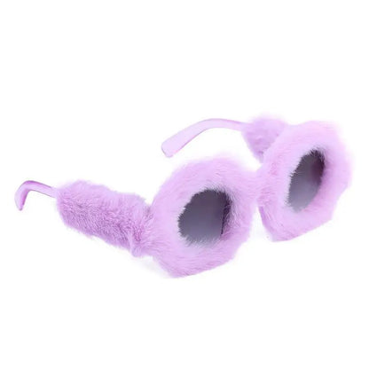 UV400 Luxury Designer Sunglass Round Frame Plush Sunglasses for Women's PC Cute Plush Suneyewear UV Resistant Sun Glasses