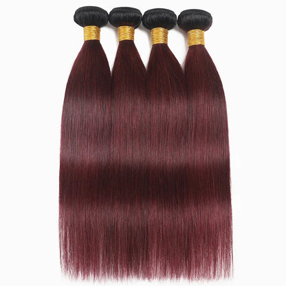 1b 99j Burgundy Human Hair Bundles Ombre Wine Red Bone Straight Human Hair 1/3 /4 Pcs Colored Brazilian Virgin Hair Extensions