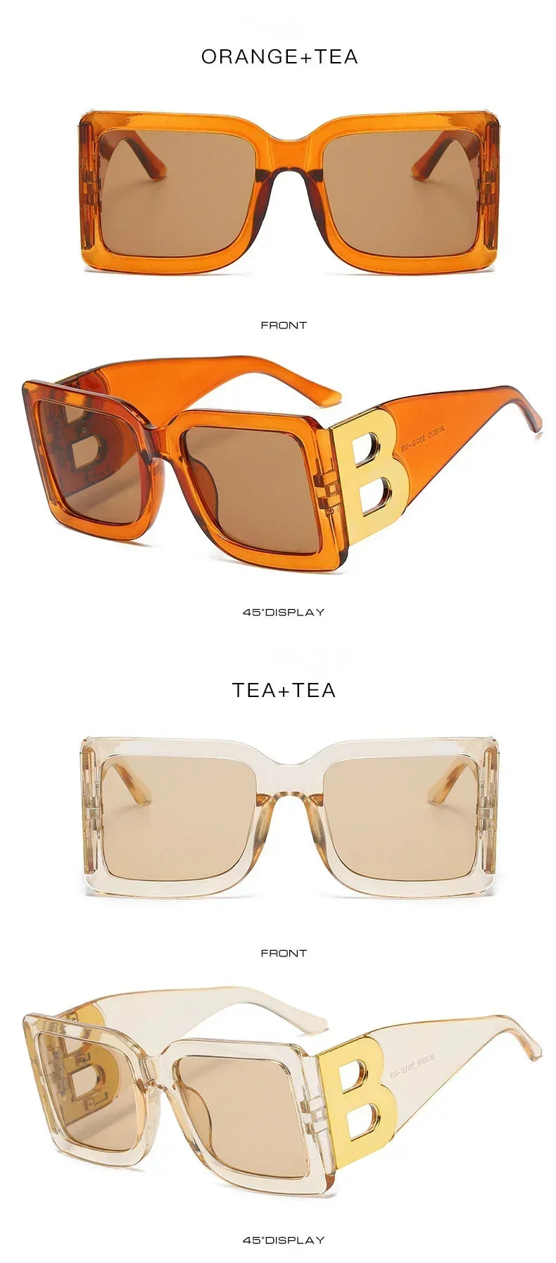 2024 Fashion Oversized The Letter B Square Luxury Trend Sunglasses Women Men Retro Rectangle Sunglasses Gafas De Sol UV400