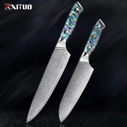 XITUO 67 Layer Damascus Steel Kitchen Knives Set Abalone Handle Sharp Santoku Bread Boning Knife Practical Kitchen Cutting Tools