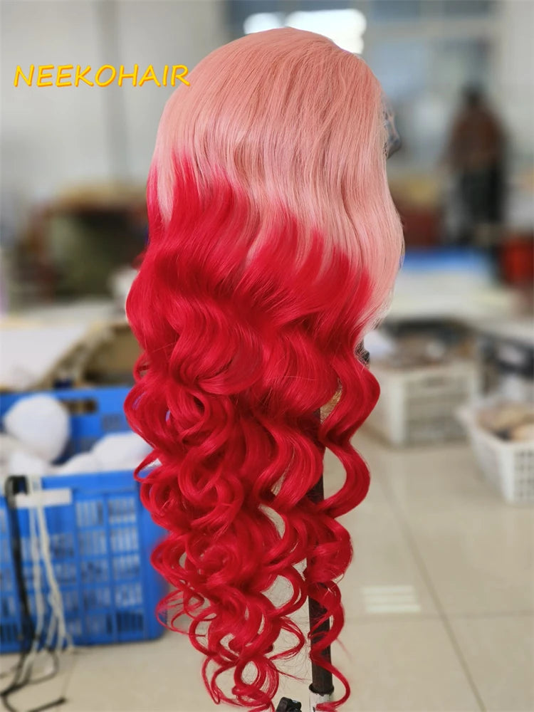 13x4 Transparent Lace Frontal Wig Hair Ombre Colored Ombre Pink Ombre Red Ombre Ginger Lace Front Wigs Human Hair Wigs For Women