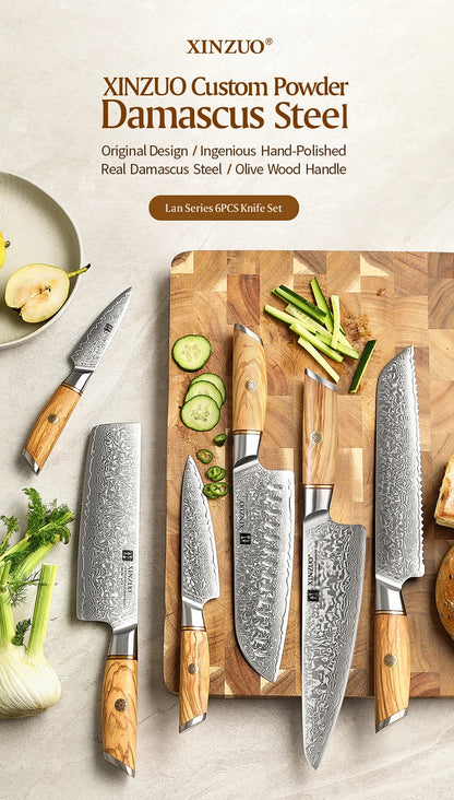 XINZUO Kitchen Knife 6 Set Knife Set 73 Layers Damascus Steel High-end Cooking Tools High Hardness Kitchen Knife Comfort Handle