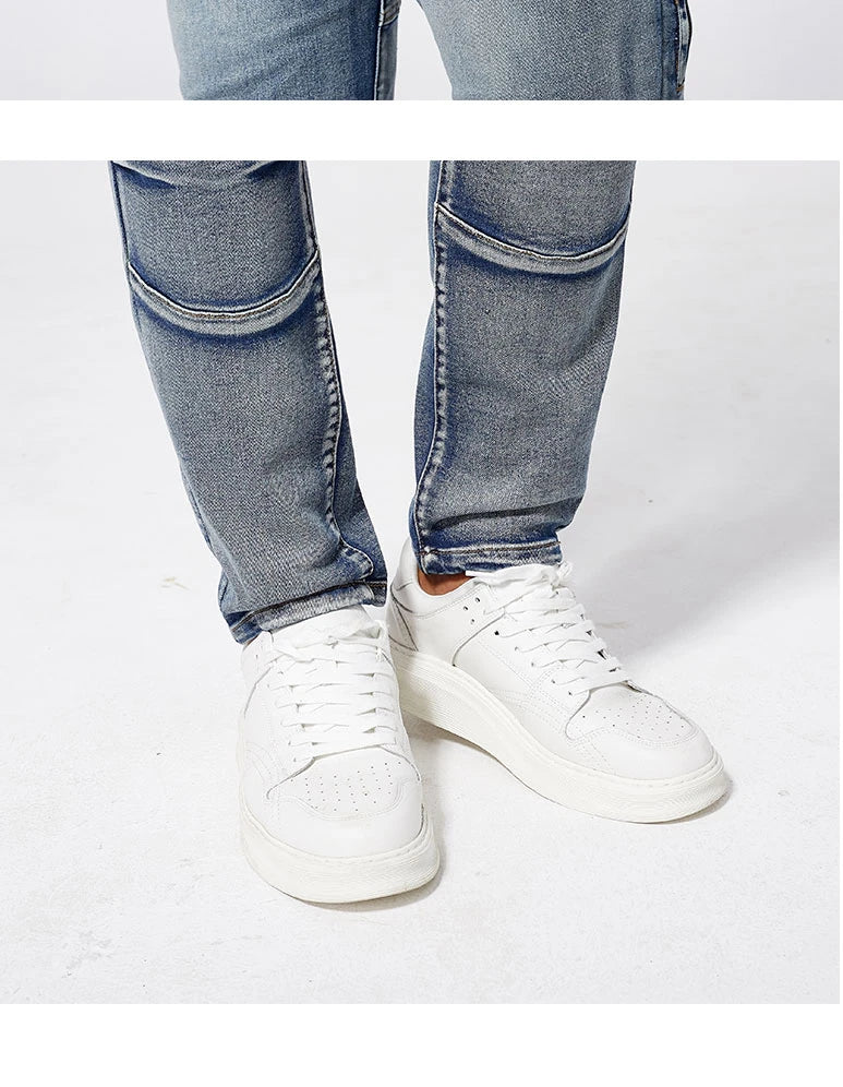 Trendy Jeans Men's Small Straight Leg Denim Design Pants New Slim Fit Small Hole Long Pants High Street Classic High Quality