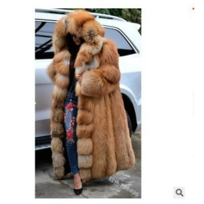 Women Solid Plush Warm Cardigan Coat 2023 Autumn Winter Faux Fur Large Coat Women's Casual Long Sleeve Hooded Faux Fur Coat