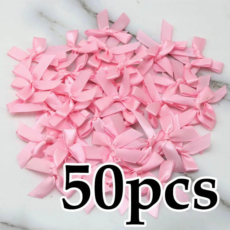 (50 Pcs) 4*4cm Colourful Ribbon Bows Small Size Polyester Satin Ribbon Bow Flower DIY Craft Decoration