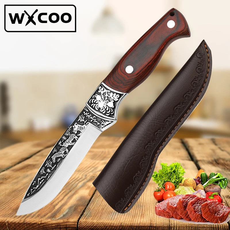 WXCOO Kitchen Forged Boning Knife Stainless Steel Chef Meat Fruit BBQ Knife Professional Butcher Cleaver Fish Knife with Cover