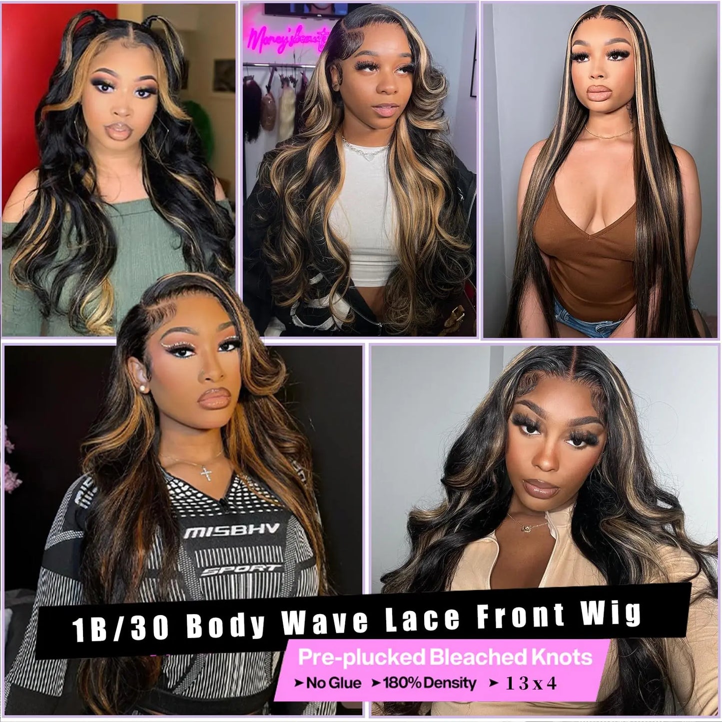 1B/30 Body Wave Highlight Wig Human Hair 30 Inch 13x4 HD Lace Frontal Wig 180 Density Natural Brazilian Hair Wig For Black Women