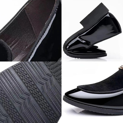 Men's Party Shoes Black Luxury Mens Formal Leather Shoes Slip on Patent Leather Business Casual Shoes Loafers Large Size Zapatos