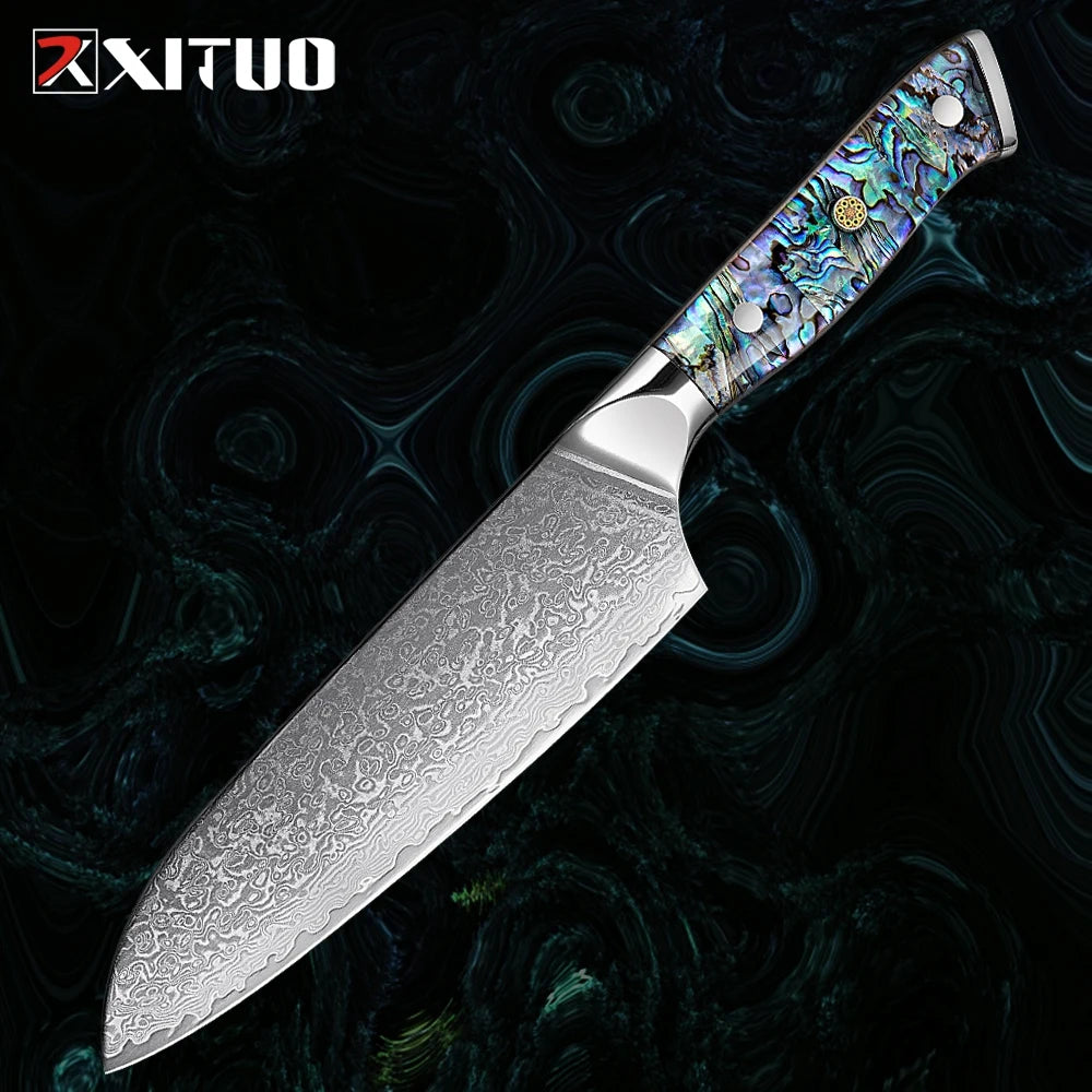 XITUO 67 Layer Damascus Steel Kitchen Knives Set Abalone Handle Sharp Santoku Bread Boning Knife Practical Kitchen Cutting Tools