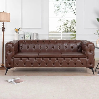 Tufted Sofa, Leather Couch Accent Upholstered 3 Seater Button Sofa with Tufted Back for Living Room Bedroom Furniture, sofas