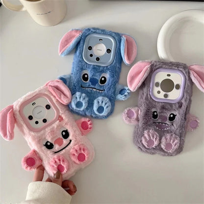 Soft Stitch Plush Phone Case For Samsung Galaxy S24 Ultra S23 Plus S22 S21 S20 FE S10 S9 S8 Cute 3D Cartoon Furry Warm Fur Cover