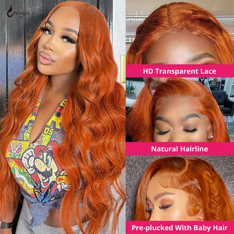 Wiggogo Orange Ginger Lace Front Wig Body Wave Hd Lace Wig 13X6 Human Hair 13X4 Lace Front Human Hair Wig Hd Lace Frontal Wigs