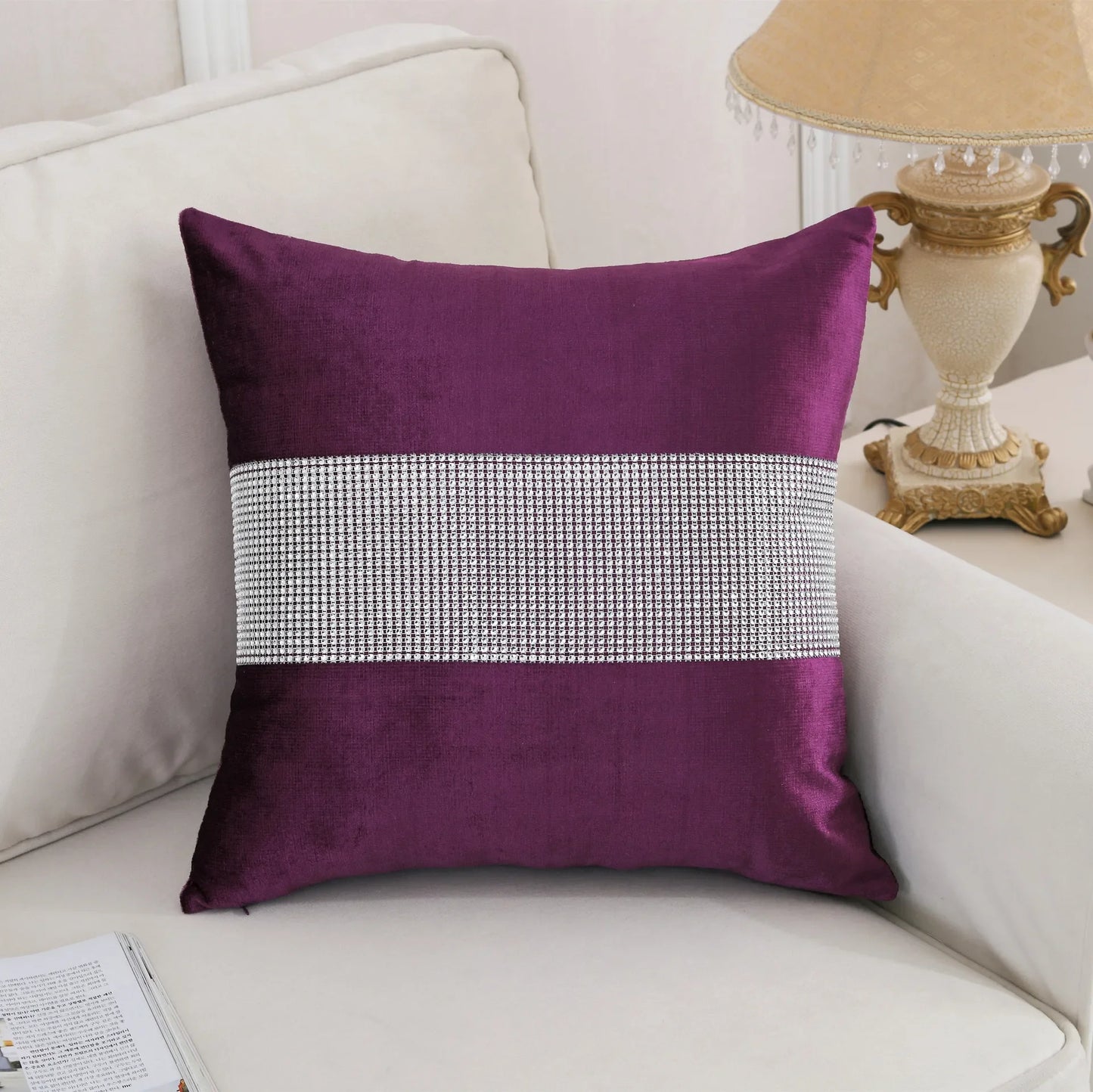 Velvet Fabric Diamond Pillow Cushion Shining Home Decor Pillow Decorative Throw Pillows 45X45cm (Only The Outer Cover)