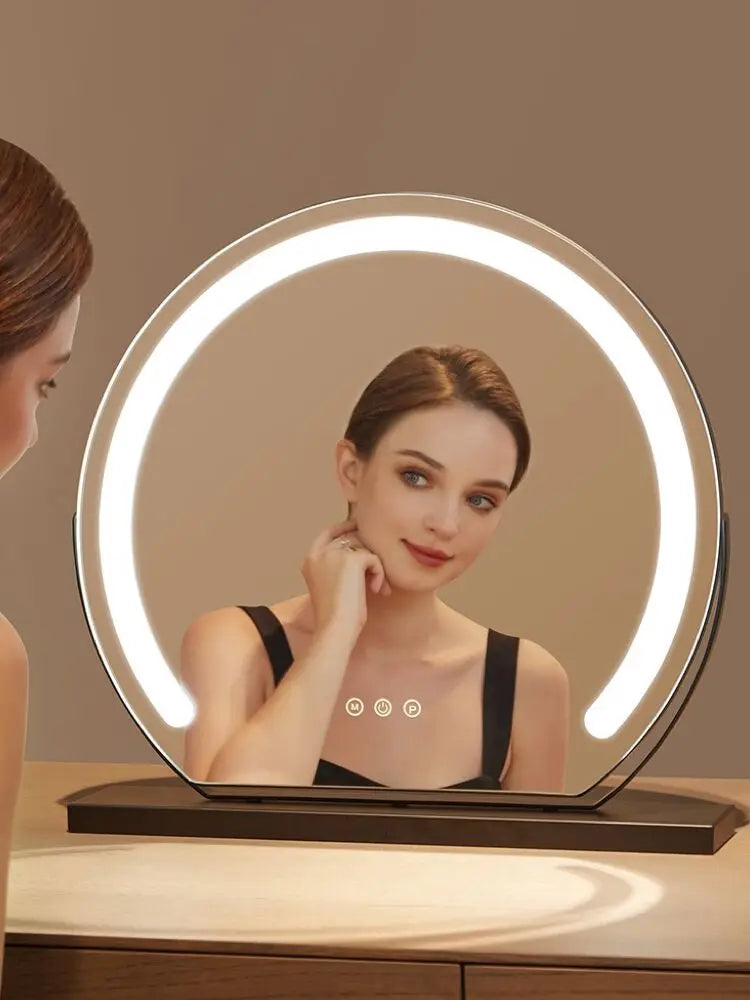 Vanity Mirror with Lights LED Round Makeup Mirror for Bedroom with 15X Magnification Smart Touch Dimmable 3 Modes 360° Rotation