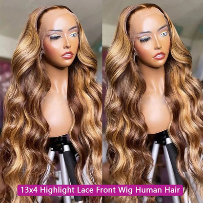 Wiggogo Highlight Wig Human Hair Honey Blonde Lace Front Wig Human Hair 13X6 Hd Lace Frontal Wig 13X4 Body Wave Human Hair Wigs