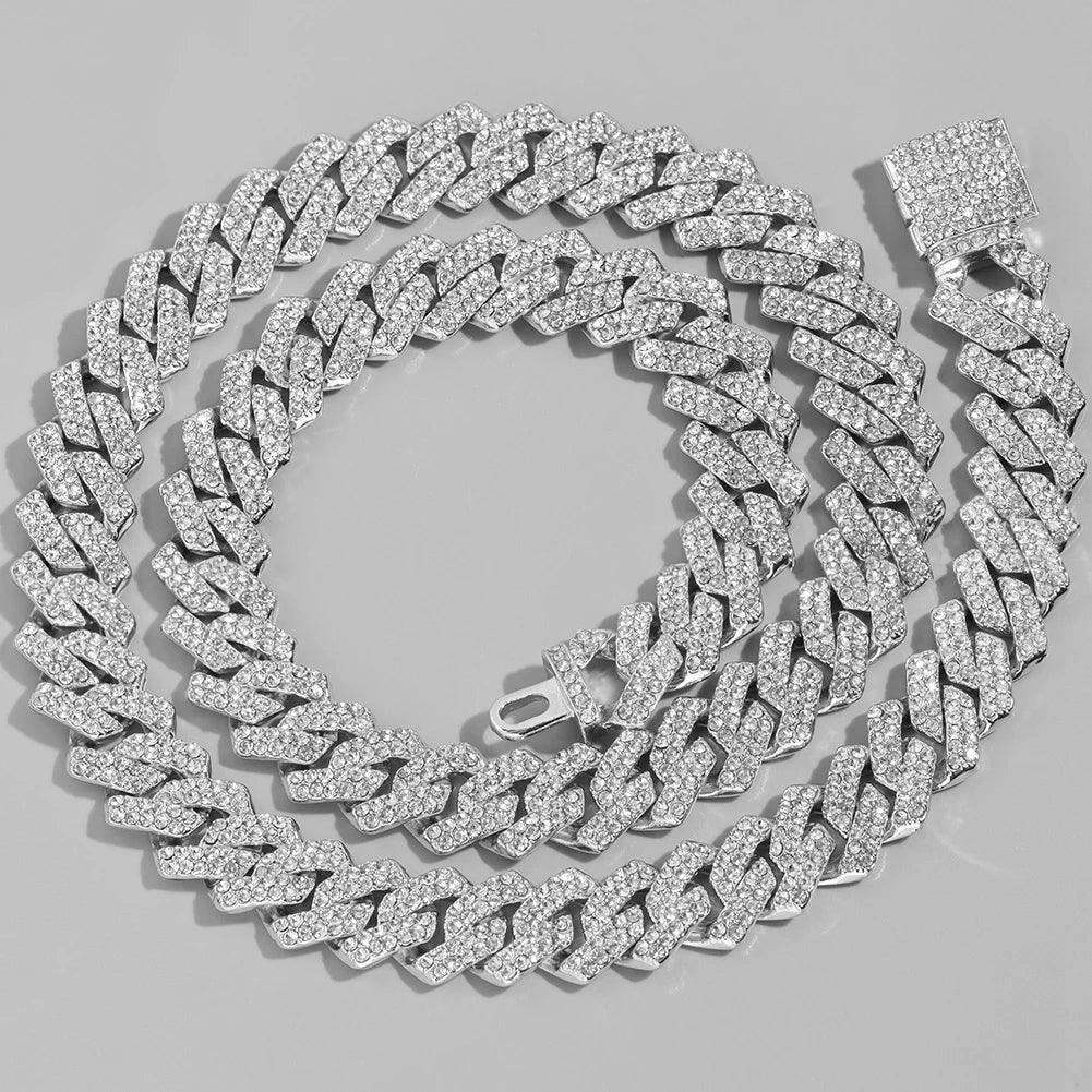 Trend Crystal 14MM Prong Cuban Link Chain For Women Iced Out AAA 2 Row Miami Cuban Chain Choker Necklace Unisex Hip Hop Jewelry - MAGUSTA BEAUTY