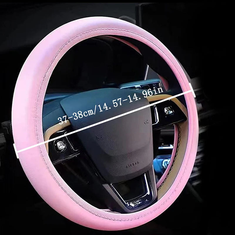 10 Pcs Leather Steering Wheel Cover For Women Cute Car Accessories Set With Seat Belt Shoulder Pads Cup Holders Car Decorations