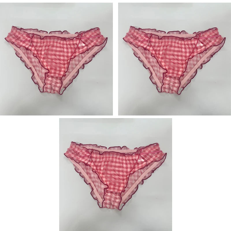 Three pack Cute  Girl Strawberry Panties Sexy Mesh Breathable Underwear honey Kawaii  lace  Intimate Lingerie Femme Panties