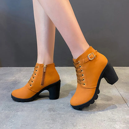 New Spring Winter Women Pumps Boots High Quality Lace-up European Ladies Shoes PU High Heels Boots Fast Delivery Platform Boots - MAGUSTA BEAUTY