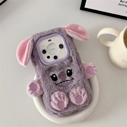 Soft Stitch Plush Phone Case For Samsung Galaxy S24 Ultra S23 Plus S22 S21 S20 FE S10 S9 S8 Cute 3D Cartoon Furry Warm Fur Cover