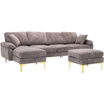 U-Shaped Sectional Sofa Couch, Modern Velvet Couch Set with Chaise Lounge, Ottoman and Pillows for Living Room Office Apartment