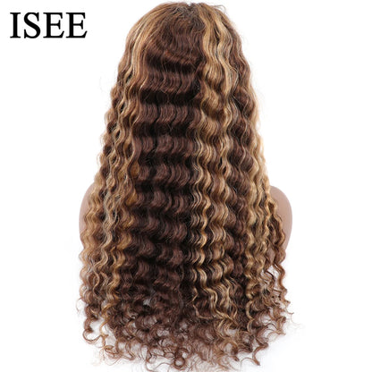 Wear And Go Glueless Wig Ombre ISEE HAIR Highlight Mongolian Deep Wave 6x4 Hd Lace Glueless Pre Plucked Human Wigs Ready To Go