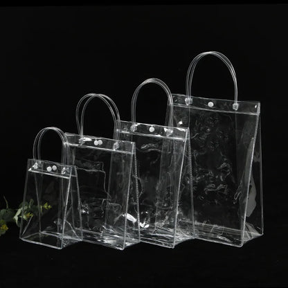 10/20pcs/lot Transparent Soft PVC Gift Tote Packaging Bags with Hand Loop Clear Plastic Handbag Cosmetic Bag