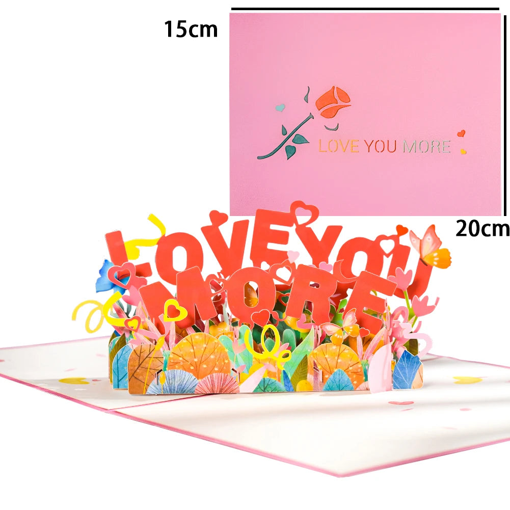 Valentine's Day Gift 3D Pop Up Card Anniversary Wedding Birthday for Wife Husband Greeting Cards with Envelope and Note Card