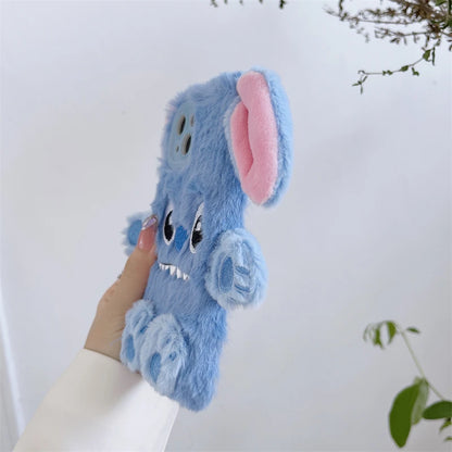 Soft Stitch Plush Phone Case For Samsung Galaxy S24 Ultra S23 Plus S22 S21 S20 FE S10 S9 S8 Cute 3D Cartoon Furry Warm Fur Cover