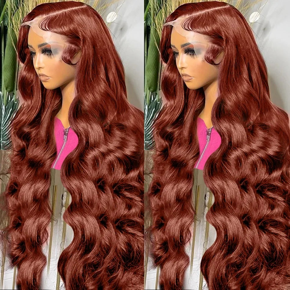 13x4 Reddish Brown Body Wave Lace Frontal Human Hair Wig HD Lace Frontal Wig Human Hair Wig Pre Plucked Brazilian Remy Hair