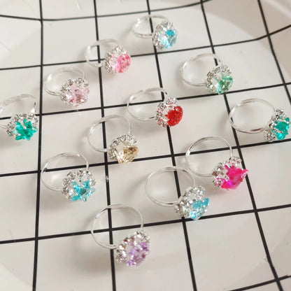 12/36PCS/set Adjustable Kids Crystal Rings Jewelry Heart Star Square Open Finger Ring For Children Girl Party Gift