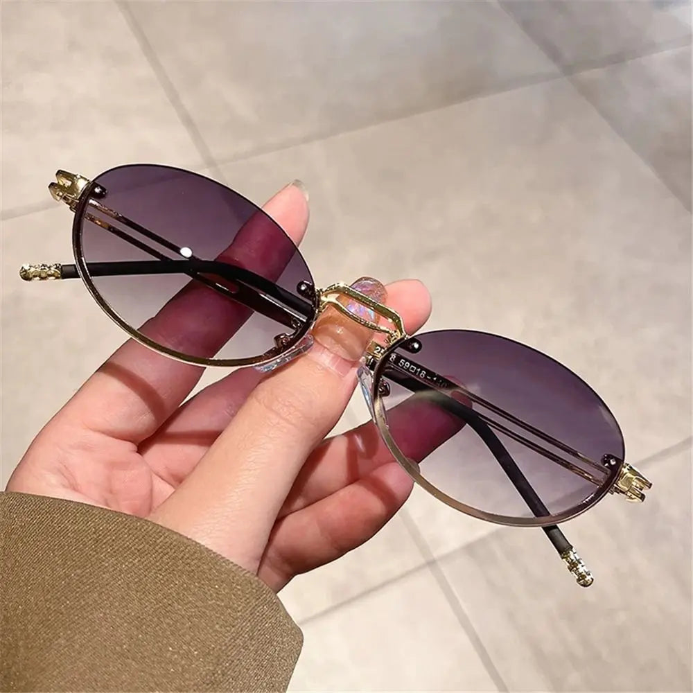 Vintage Metal Punk Sunglasses Rimless Oval Sun Glasses Trendy Frameless Shades UV400 Protection Gradient Glasses