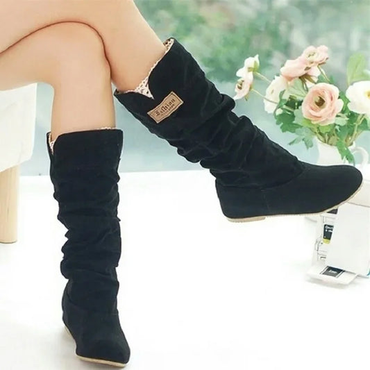 2024 New Mid-tube Snow Boots Hollow Cotton Thread Hook Lace Frosted Lady Boots Large Size Women's Shoes - MAGUSTA BEAUTY