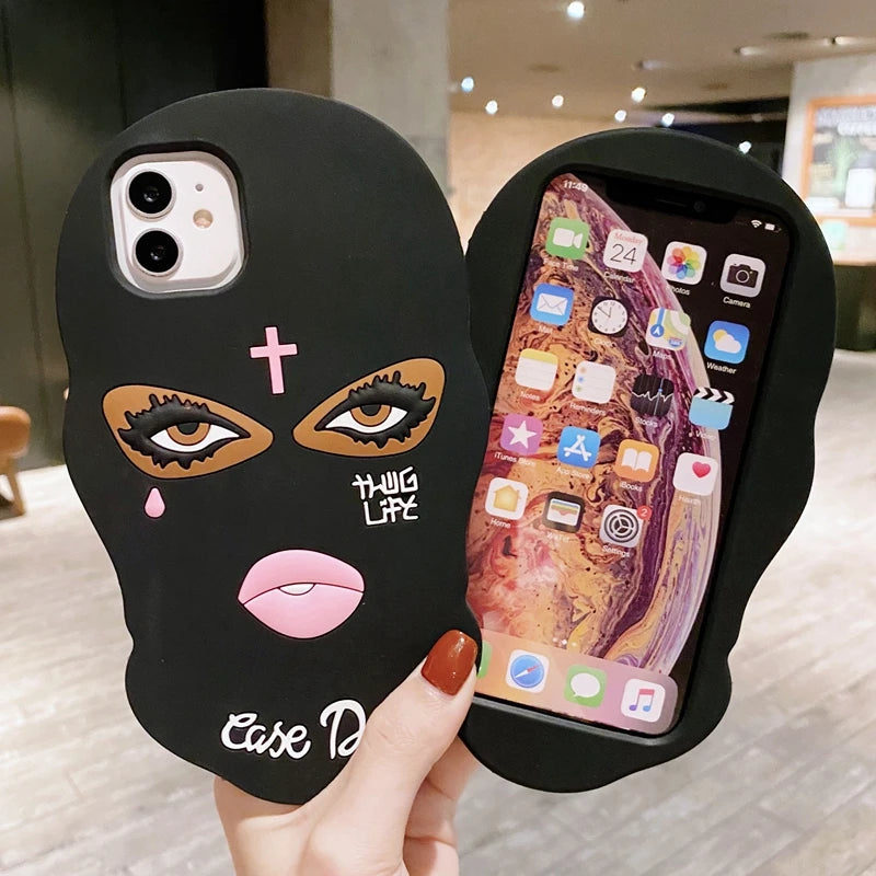 3D Mask Dolls soft case for iphone 16 15 14 Pro 13 12 11 Pro MAX 7 8 plus X XS XR SE Girl Tear Jesus cross Goon Thug Life cover