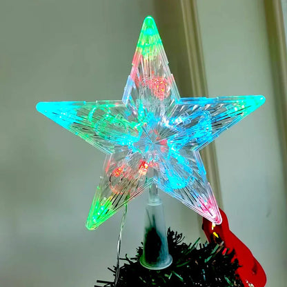 15CM LED Transparent Five-pointed Star Merry Christmas Tree Toppers Cristmas Decorations for Home Xmas Ornaments Navidad 2023