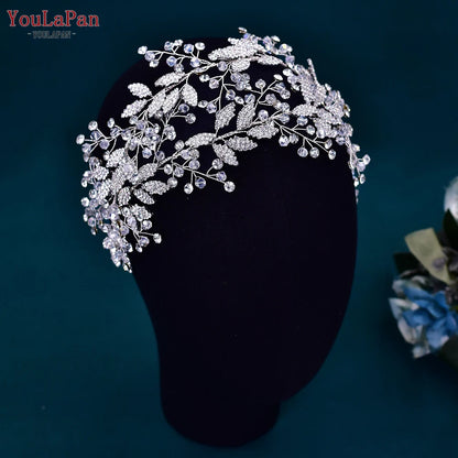 YouLaPan Luxury Bridal Hair Tiara Rhinestone Headband Handmade Wedding Hair Accessories Women Headdress Pageant Headpiece HP398